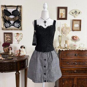 girly grunge dark academia gray button down mini skirt w pockets